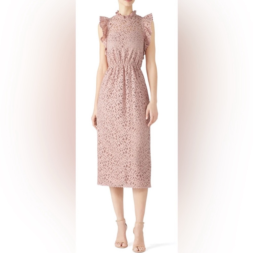 Kate Spade New York- Pink Lace midi Dress with Ruffle flutter sleeves Size 10